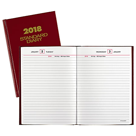 AT-A-GLANCE® Standard Diary® Daily Diary, 5 1/8" x 7 1/2", Red, January to December 2018 (SD38713-18)