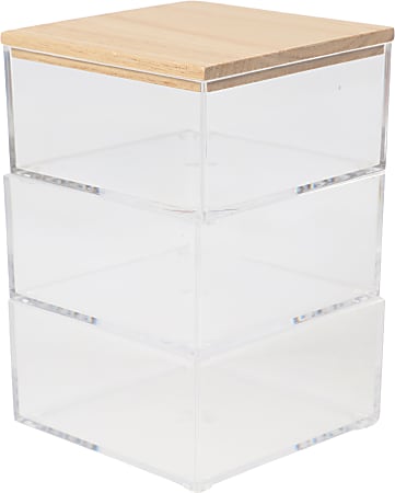 Martha Stewart Brody Plastic Storage Organizer Bins With Lid, 2"H x 3"W x 3-3/4"D, Clear/Light Natural, Set Of 3 Bins