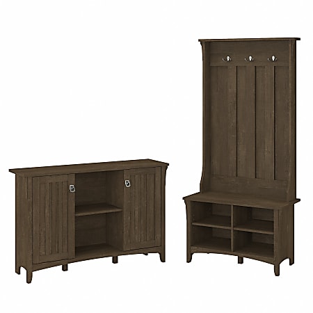 Bush Furniture Salinas Entryway Storage Set with Hall Tree/Shoe Bench and Accent Cabinet, Ash Brown, Standard Delivery