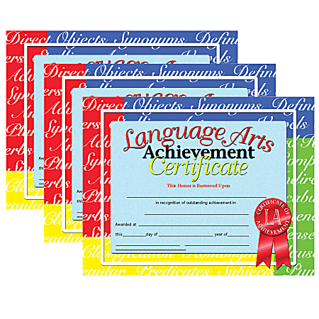 Hayes Certificates, 8-1/2" x 11", Language Arts Achievement, 30 Certificates Per Pack, Set Of 3 Packs