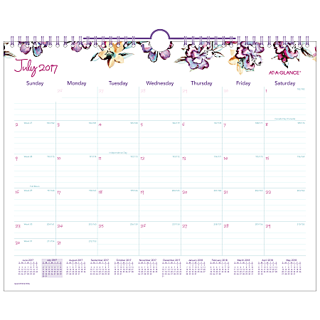 AT-A-GLANCE® Monthly Academic Wall Calendar, 15" x 12", June Watercolor, July 2017 to June 2018