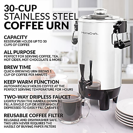 HomeCraft HCCUTFB40SS 40 Cup Coffee Urn Silver - Office Depot