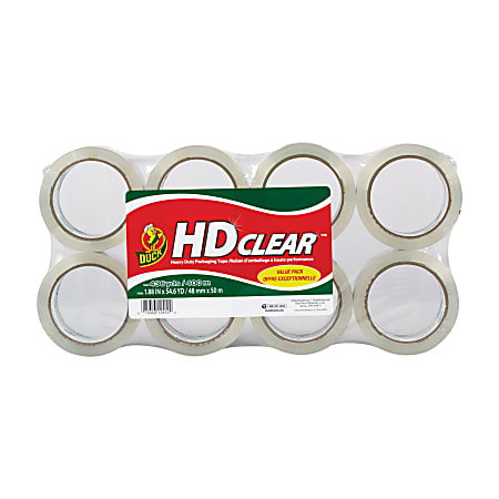 Duck® HD Clear™ Heavy-Duty Packaging Tape, 1-7/8", Crystal Clear, Pack Of 8 Rolls