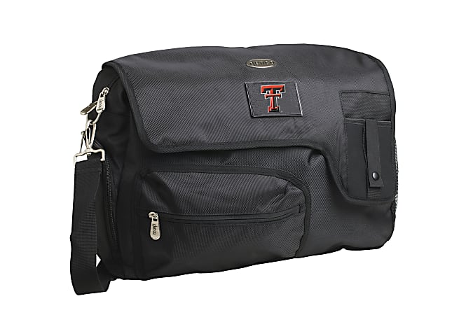 Denco Sports Luggage Travel Messenger Bag With 15" Laptop Pocket, Texas Tech Red Raiders, 15 1/4"H x 12"W x 1 1/4"D, Black