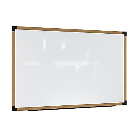 Ghent Prest Magnetic Dry-Erase Whiteboard, Porcelain, 50-1/4” x 74-1/4”, White, Natural Wood Frame