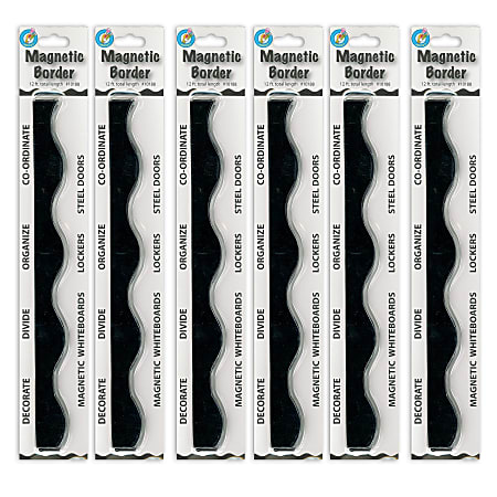 Ashley Productions Magnetic Scallop Borders, 1’ x 12”, Black, 12 Borders Per Pack, Set Of 6 Packs