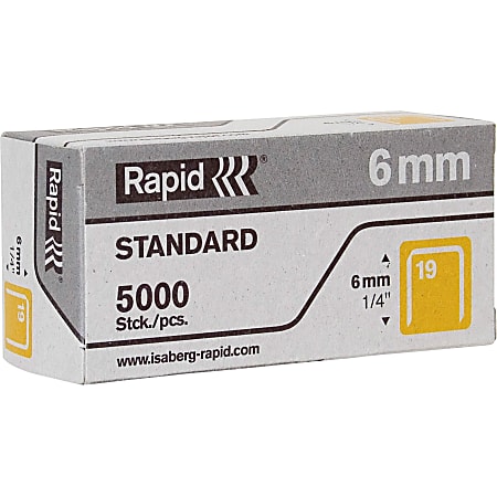 Rapid R23 No.19 Fine Wire 1/4" Staples - 19/6 - 1/4" Leg - 1/2" Crown - for Fabric, Paper, Metal - Gray5000 / Box