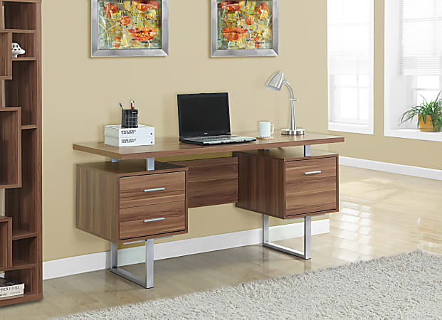 Monarch Specialties 60"W Retro-Style Computer Desk, Walnut