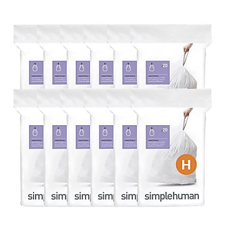 simplehuman® Custom Fit Can Liners, H, 30-35L/8-9G, White, Pack Of 240
