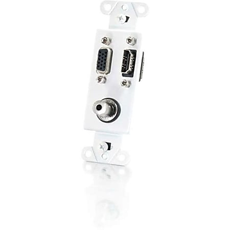 C2G HDMI, VGA and 3.5mm Audio Pass Through Wall Plate - White - Modular insert - HD-15, mini-phone stereo 3.5 mm, HDMI - white