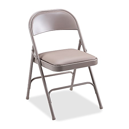 Lorell® Vinyl Padded Seat Folding Chair, Beige, Set Of 4