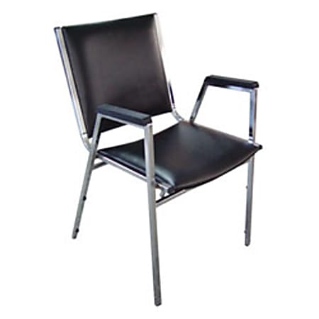Lorell® Padded Vinyl Seat, Vinyl Back Stacking Chair 16 1/5" Seat Width, Black Seat/Chrome Frame, Quantity: 4