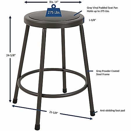 Lorell Metal Shop Stool - Vinyl Seat - Light Gray - Metal - 1 Each Lorell Metal Shop Stool - Vinyl Seat - Light Gray - Metal - 1 Each