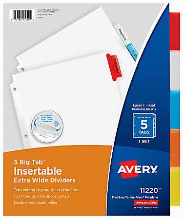 Avery® Big Tab™ Extra-Wide Insertable Dividers, 9-1/4" x