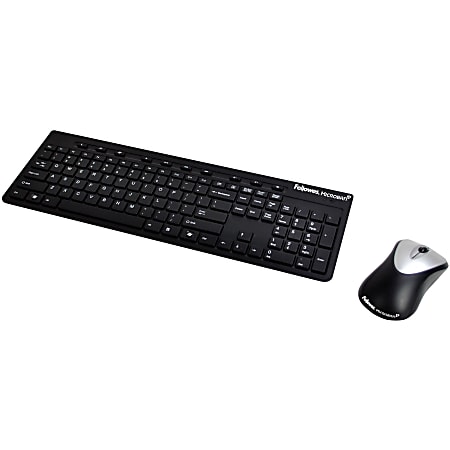 Fellowes® Microban® Wireless Keyboard & Mouse, Straight Compact Keyboard, Gray, Ambidextrous Optical Mouse
