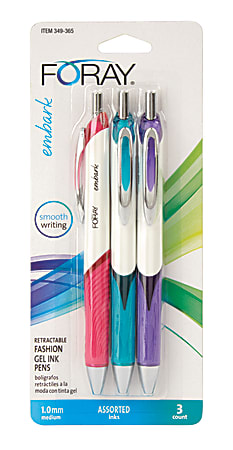 FORAY® Embark Retractable Gel Pens, Medium Point, 0.7 mm, Assorted Barrels, Assorted Ink, Pack Of 3