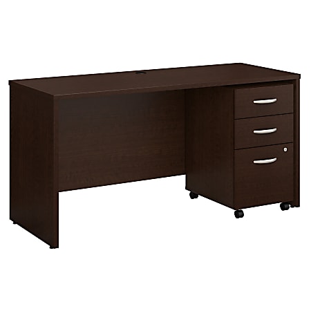Bush Business Furniture Components Office Desk With Mobile File Cabinet, 60"W x 24"D, Mocha Cherry, Premium Installation