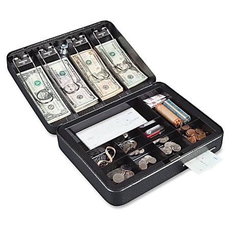 FireKing Key Locking Custom Cash Box - Key Lock - for Money, Coin - Overall Size 3.8" x 12" x 3.8" - Black, Silver - Plastic, Steel, Plastic
