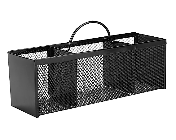 Mind Reader 3-Section Mesh Cutlery Caddy, 5-1/2”H x 12”W x 3-1/2”D, Black