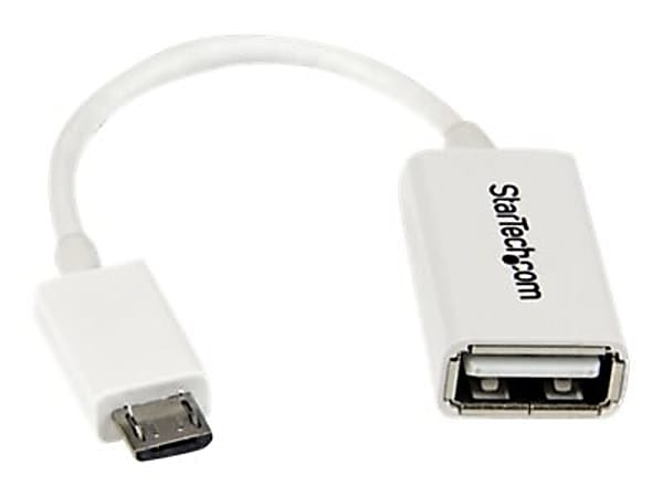 StarTech.com 5in White Micro USB to USB OTG Host Adapter M/F - Micro USB Male to USB A Female On-Th - UUSBOTGW