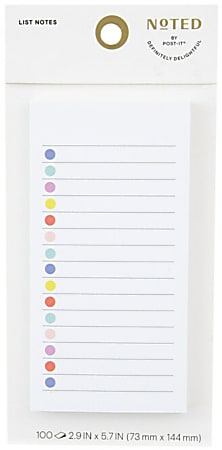 Noted by Post-it,White Lined Notes with Colored Dots , 100 Total Sheets,1 Pad/Pack , 2.9 in. x 5.7 in., 100 Sheets/Pad