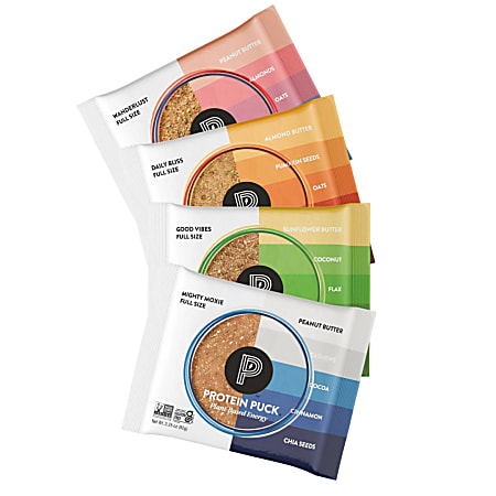 Protein Puck, Variety Pack of 3.25 oz pucks.  4 each - Wanderlust, Daily Bliss, Good Vibes, Mighty Moxie - 16-3.25 oz