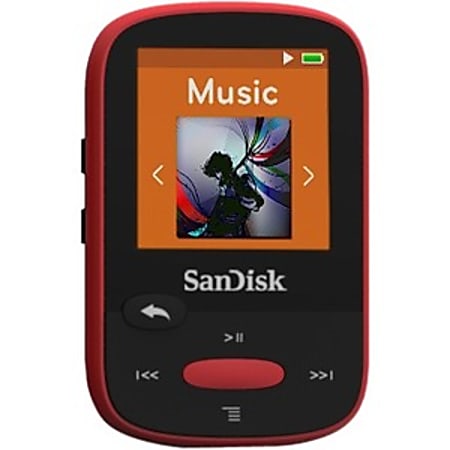 SanDisk Clip Sport SDMX24-004G 4 GB Flash MP3 Player - Red - FM Tuner - 1.4" - microSDHC - MP3, AAC, Audible, FLAC, Ogg Vorbis, WAV, WMA - 25 Hour