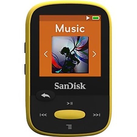 SanDisk Clip Sport SDMX24-004G 4 GB Flash MP3 Player - Yellow - FM Tuner - 1.4" LCD - microSDHC - MP3, WMA, AAC, Ogg Vorbis, WAV, FLAC, Audible - 25 Hour