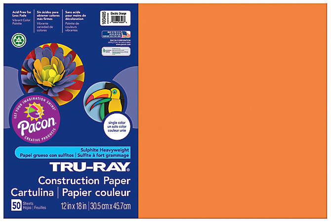 Tru-Ray® Construction Paper, 12" x 18", 50% Recycled, Electric Orange, Pack Of 50