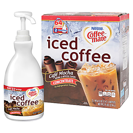 Coffee-Mate Cafe Mocha Iced Coffee Liquid Pump Bottles, 49.71 Oz, Carton Of 2