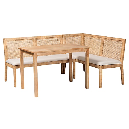 bali & pari Kalimantan Rattan 3-Piece Dining Nook Set, Light Honey/White