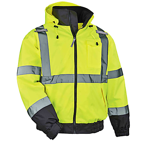 Ergodyne GloWear® 8379 Type R Class 3 High-Visibility Fleece-Lined Thermal Bomber Jacket, 2X, Lime