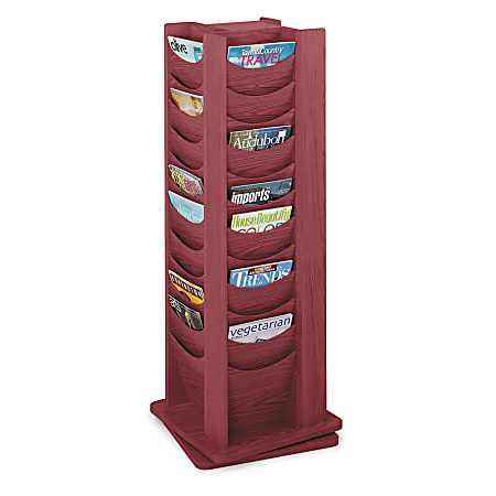 Safco® 48-Pocket Solid Wood Rotating Literature Display, Mahogany