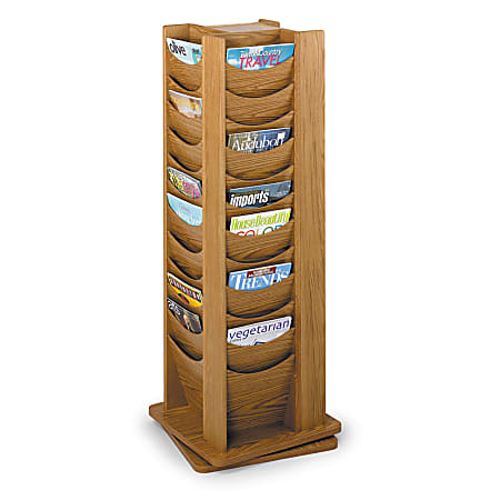 Safco® 48-Pocket Solid Wood Rotating Literature Display, Medium Oak