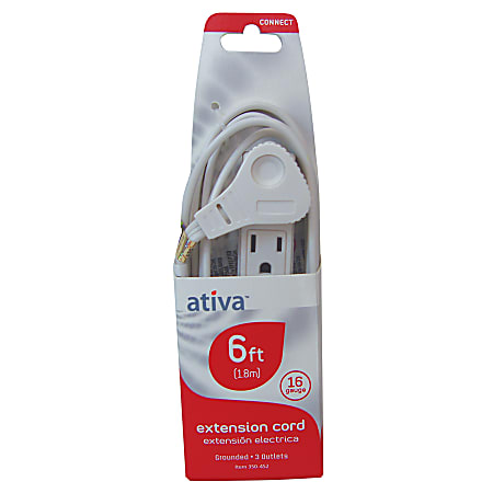 Ativa® 3-Outlet Indoor Extension Cord, 6', White