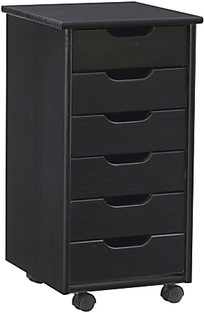 Linon Casimer 6-Drawer Rolling Home Office Storage Cart, Black