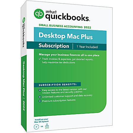 Intuit® QuickBooks® Desktop Mac Plus, 2022, 1-Year Subscription, For Mac, Disc/Download