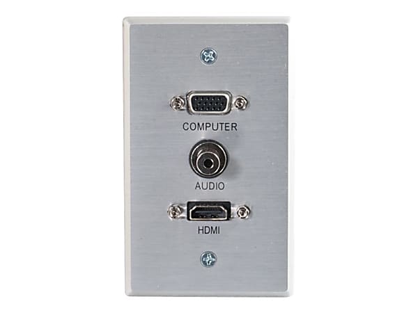 C2G HDMI, VGA and 3.5mm Audio Pass Through Wall Plate Single Gang Brushed Aluminum - Mounting plate - HD-15, mini-phone stereo 3.5 mm, HDMI - brushed aluminum - 1-gang