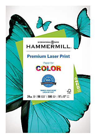 Hammermill® Premium Laser Paper, White, Ledger Size (11" x 17"), 24 Lb, 98 Brightness, Ream Of 500 Sheets