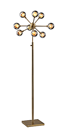 Adesso Starling LED Floor Lamp, 70”H, Smoked Glass Shade/Antique Brass Base