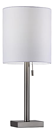 Adesso® Liam Table Lamp, 22"H, White Shade/Brushed-Steel Base