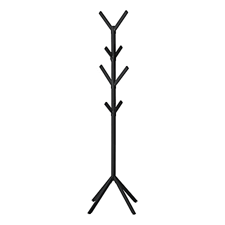 Monarch Specialties Frida Coat Rack, 70-1/4”H x 17-1/2”W x 17-1/2”D, Black