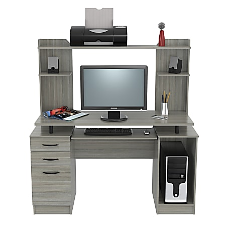 Inval traditional smoke oak inval computer top desk and hutch