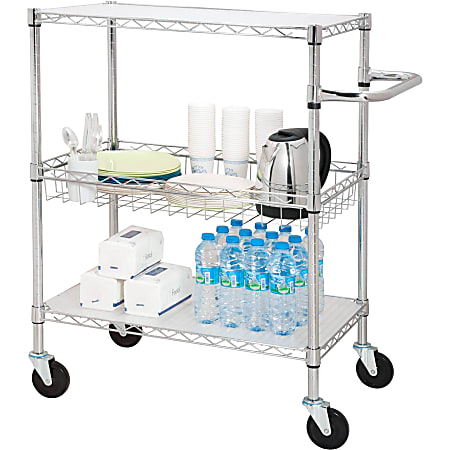 Lorell® 3-Tier Steel Rolling Carts, 18"W x 30"D x 40"H, Chrome