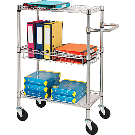 Lorell 3-Tier Rolling Cart - 99 lb Capacity - 4 Casters - Steel - x 18