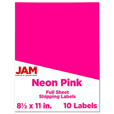 JAM Paper® Full-Page Mailing And Shipping Labels, 337628614, 8 1/2" x 11", Neon Pink, Pack Of 10