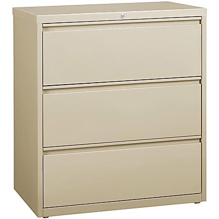 Lorell® 36"W Lateral 3-Drawer File Cabinet, Metal, Putty