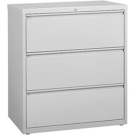 Lorell® 36"W Lateral 3-Drawer File Cabinet, Metal, Light Gray