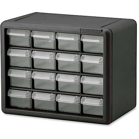 Akro Mils 16 Drawer Plastic Storage Cabinet 8.5 x 6.4 BlackClear