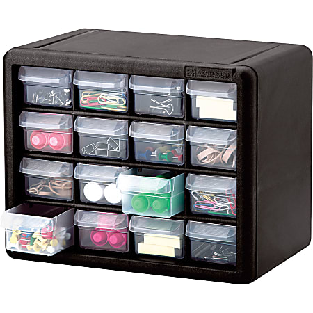 Akro Mils 16 Drawer Plastic Storage Cabinet 8.5 x 6.4 BlackClear Office Depot